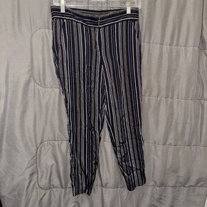 Ann Taylor Petite Ankle Pants Womens SP2 Black Striped Pockets 24x23” Skinny Leg